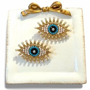 Evil Eye Statement Stud Earrings – Pearl Earrings Beaded Design
